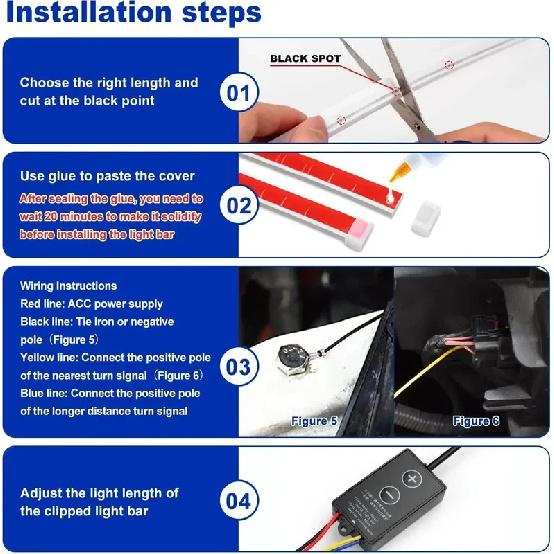 LED Yellow White Car Daytime Running Light Strip Scan Turn Signal Indicator Headlight Car Hood Decorative Light Universal 12V