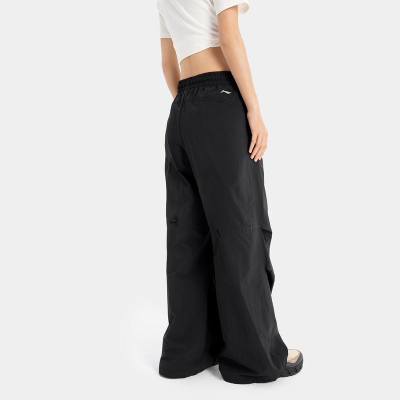Li Ning CF Print Versatile Outdoor Quick-Dry Cool Solid Color Straight Casual Pants Women bottoms Black AYKV206-5