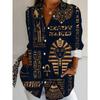 Plus Size Women's Long Sleeve Shirt Egyptian Style Printed Loose Printed Shirt