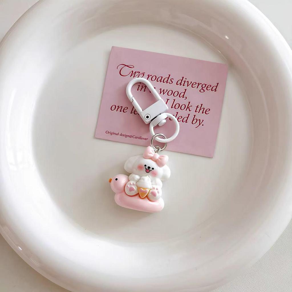 Cartoon DIY Resin Dessert Puppy Keychain - Cute Pendant Ornament for Bags and Backpacks, Ideal Small Gift for Couples and Students
