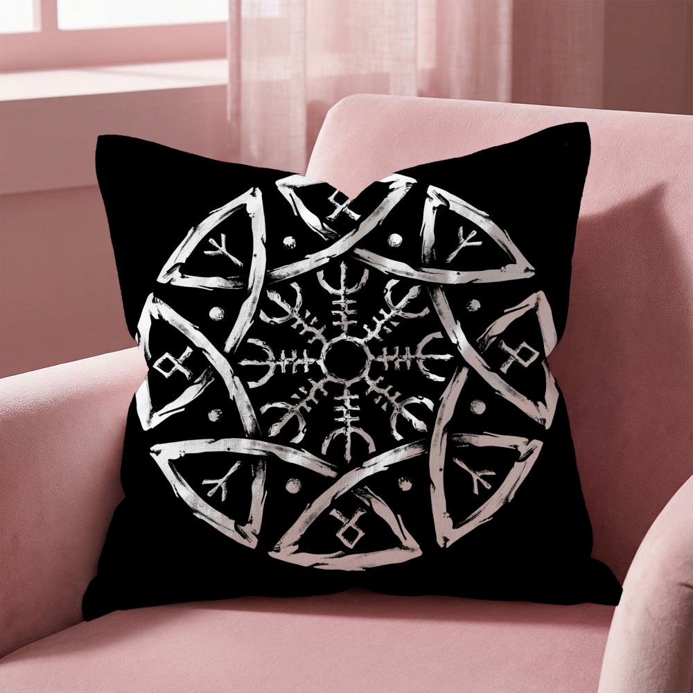 Viking Amulet Pattern Cushion Cover Multi-Scene Pillow Cover for Home & Car - Reversible, Soft & Durable for Daily Use