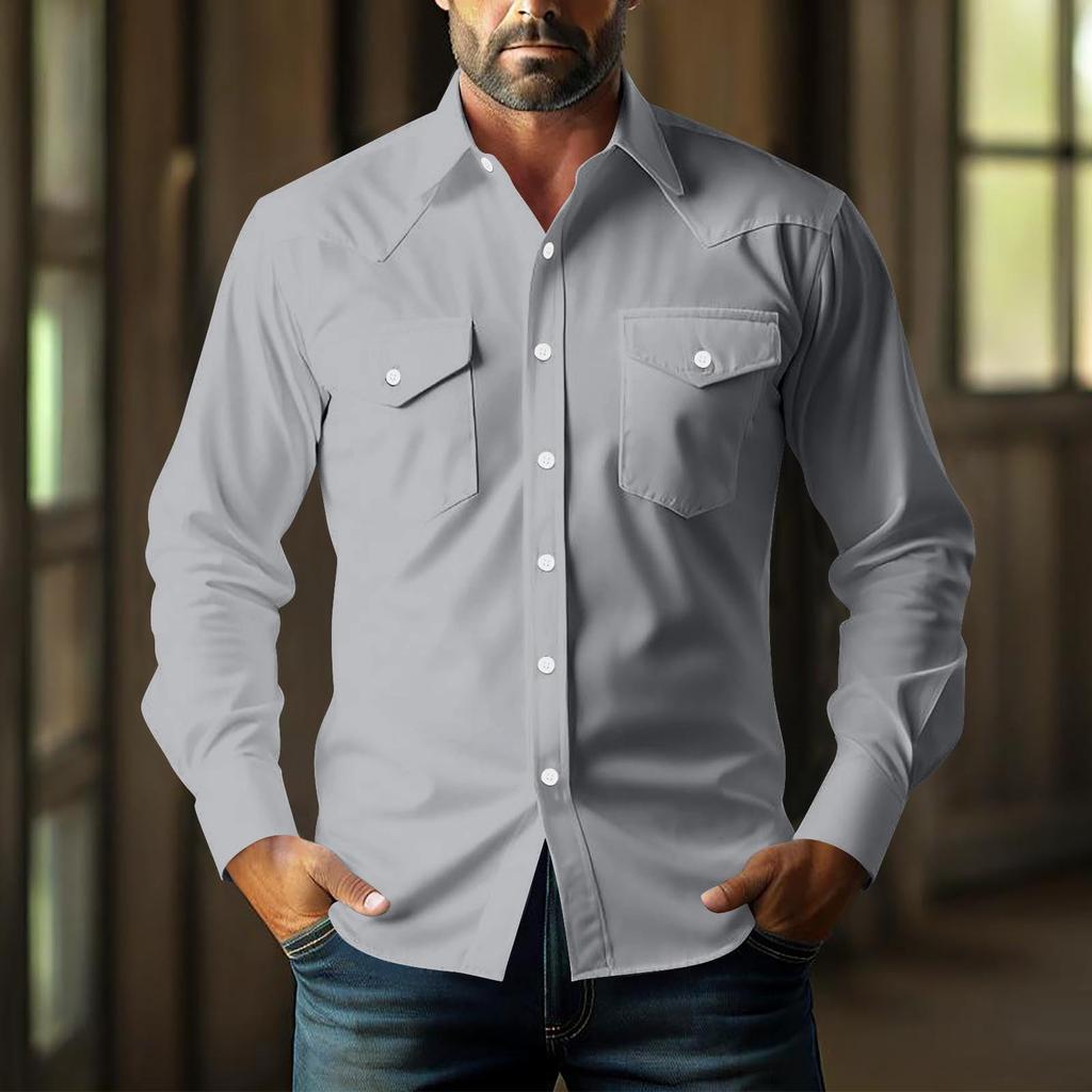 Men's Loose Classic Lapel Multi-pocket Industrial Work Shirt Top