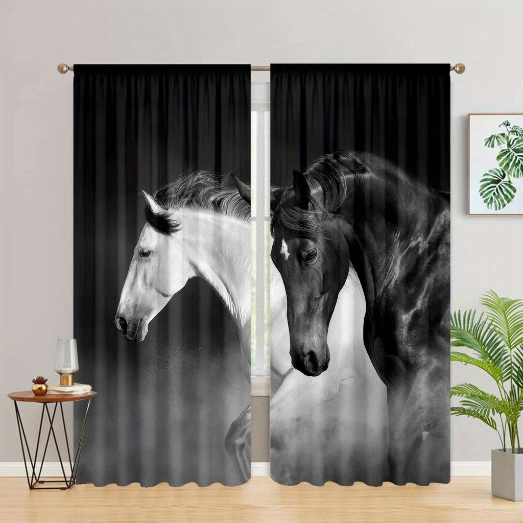 Horse Pattern Drapes Decorative Windowpane Drapes Windowpane Treatments Ideal for Bedchamber Livingroom Space Household Ornament Space Ornament
