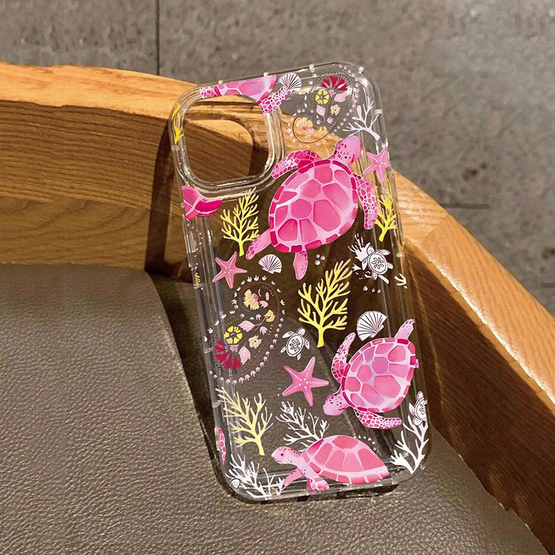

Sea Turtle Coral Phone Case For iPhone 16 15 14 13 12 11 Pro Max XS X XR Plus Mini SE 2020 2022 Transparent Coque Funda iPhone 13