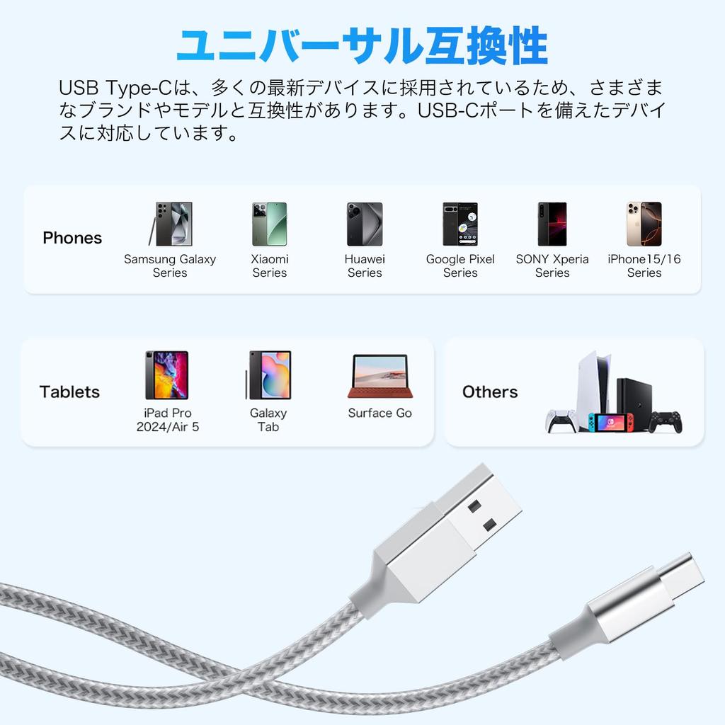 Cable 1m 2m 2m Cable 3A Fast Charging Compatible PD Compatible Nylon Braided Cable for Breakage Prevention Compatible with iPhone Sony Nintendo and