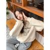 Fleece cute little milk dog print crew neck versatile sweater autumn and winter casual pullover women's men's and women's trendy brand