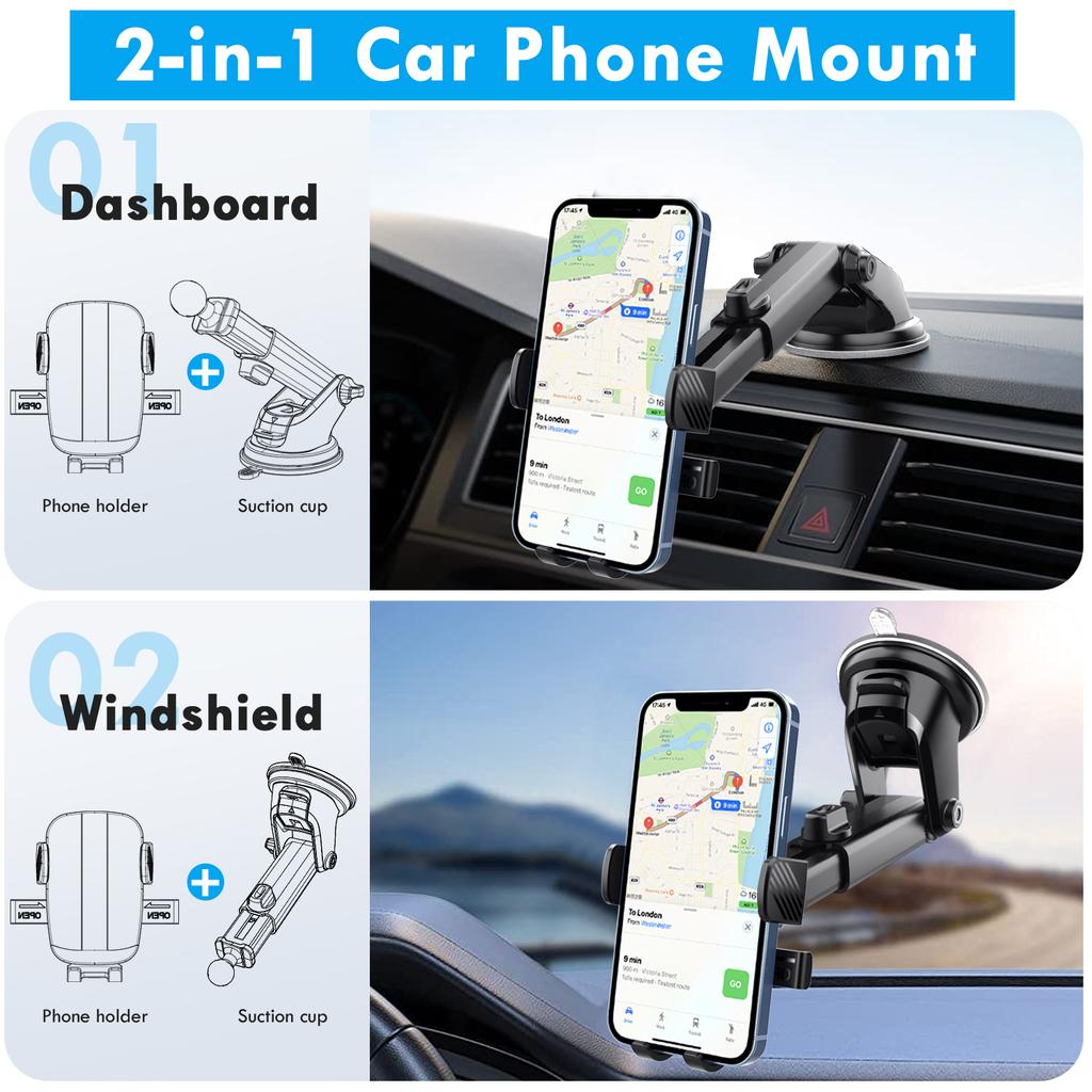 ML227 For Car Dashboard/Windshield 360 Degree Rotation Suction Cup Base Phone Holder with Extendable Arm
