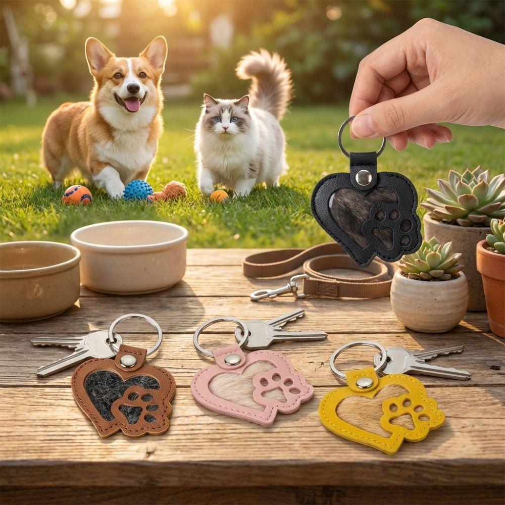 PU Leather Pet Hair Key Chain Portable Memorial Key Chain Pet Hair Storage Bag  Pet Loss Memorial