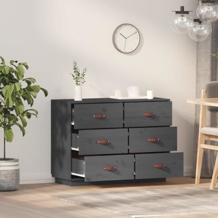 820144 vidaXL Buffet Gris 100x40x75 cm Bois massif de pin