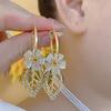 1Pair Exquisite Luxury Opal Flower Leaf Pendant Earrings Women's Fashion Elegant Party Earrings Jewelry Gift