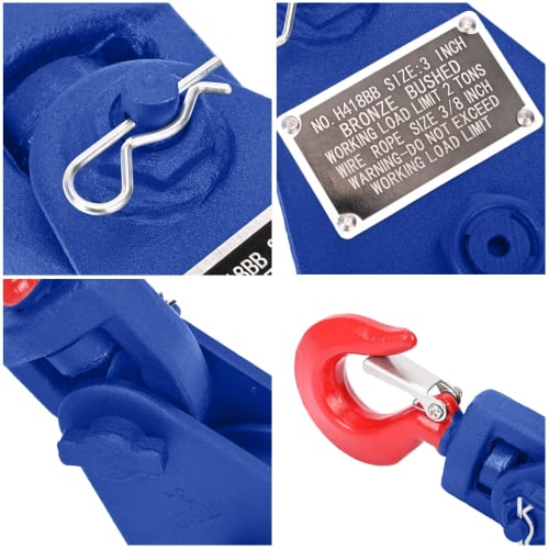 aleawol 2-ton Snatch Block, Hook-Type Pulley, Swivel Type, Single-Car Snatch, Heavy-Duty Pulley, Compatible with 9.5mm Wire Rope, for Loading Trucks,