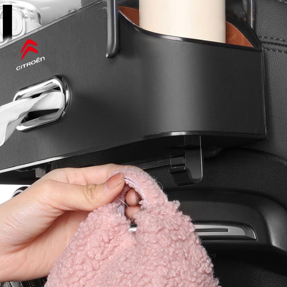 Multifunktionale Leder-Taschentuchbox Aufbewahrungsbox für die Rückseite des Autositzes Halter für Getränkebecher und Mobiltelefon für Citroen C1 C2 DS C4L VTS C-ELYSEE
