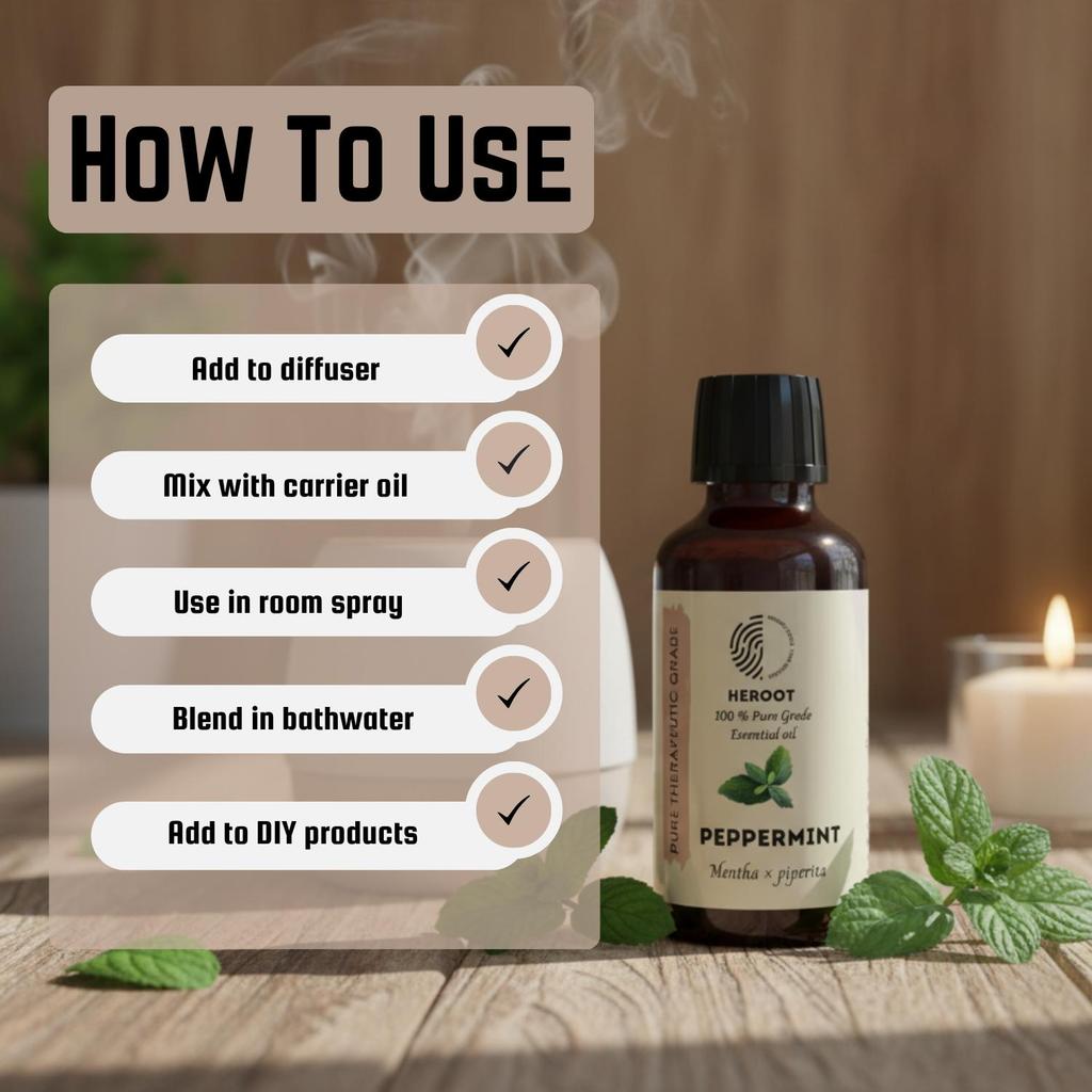 Heroot Peppermint Essential Oil | Mentha Piperita Essential Oil | Fresh Mint Aromatic Oil