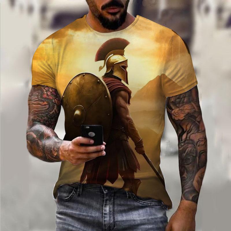 Sparta Neues Mode Heldenmuster T-Shirt Europäische und Amerikanische Sommer Mode Kurzarm Oberteile Lässig Personalisierte Aufdrucke Rundhals Streetwear