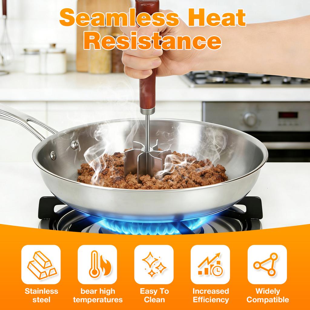 Meat Chopper Ground Beef Chopper Tool Stainless Steel Meat Chopper Masher Heavy Duty 6 Curve Blades Kitchen Beef Chopper Tool