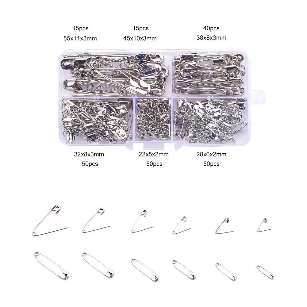1 Box 6-Size 22mm 28mm 32mm 38mm 45mm 55mm Safety Pins Sets Pack of 220-Count for Home Office Use Art Craft Sewing Handmade Jewelry Accessories