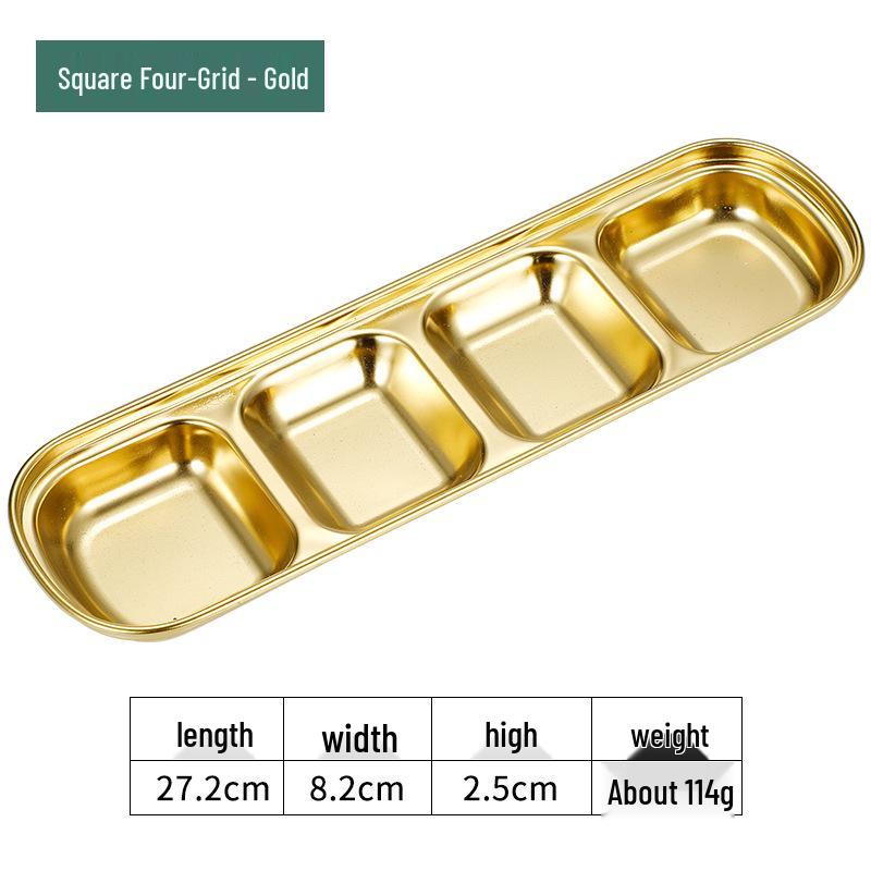 Golden Korean-Style Two/Three-Compartment Sauce Dishes – 304 Stainless Steel for Kimchi, Barbecue, and Hot Pot Seasoning.