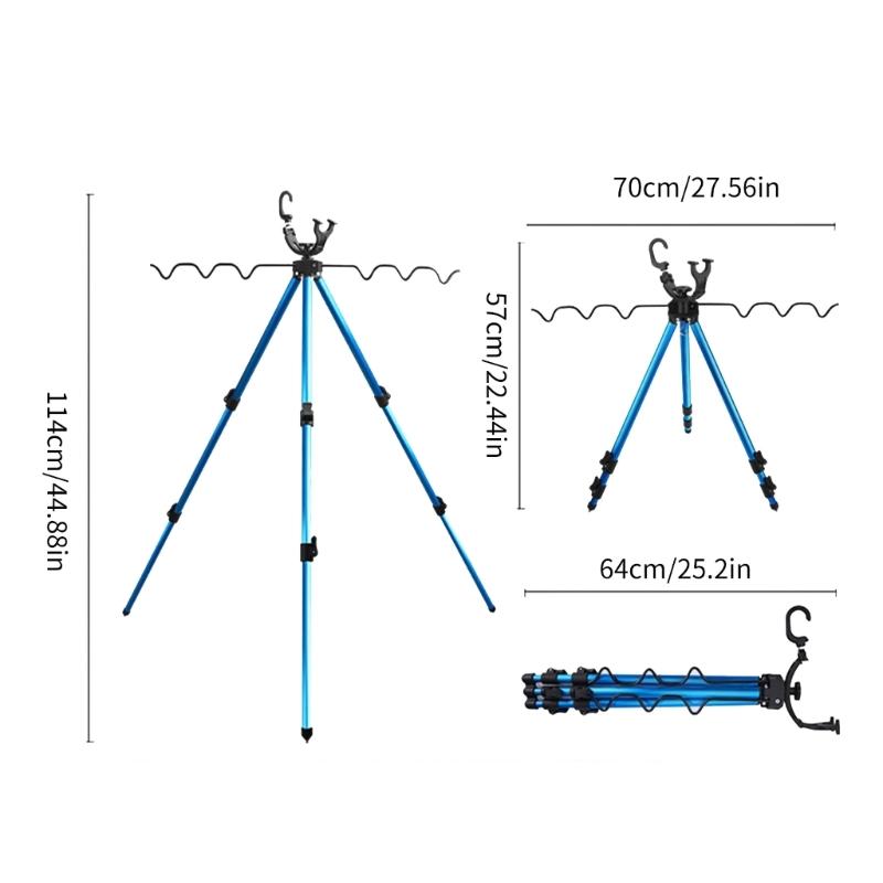 Fishing Rod Rest Tripod Stand Fishing Accessory Aluminum Folding Fishing Rod Tripod Bracket Height Adjustable Portable