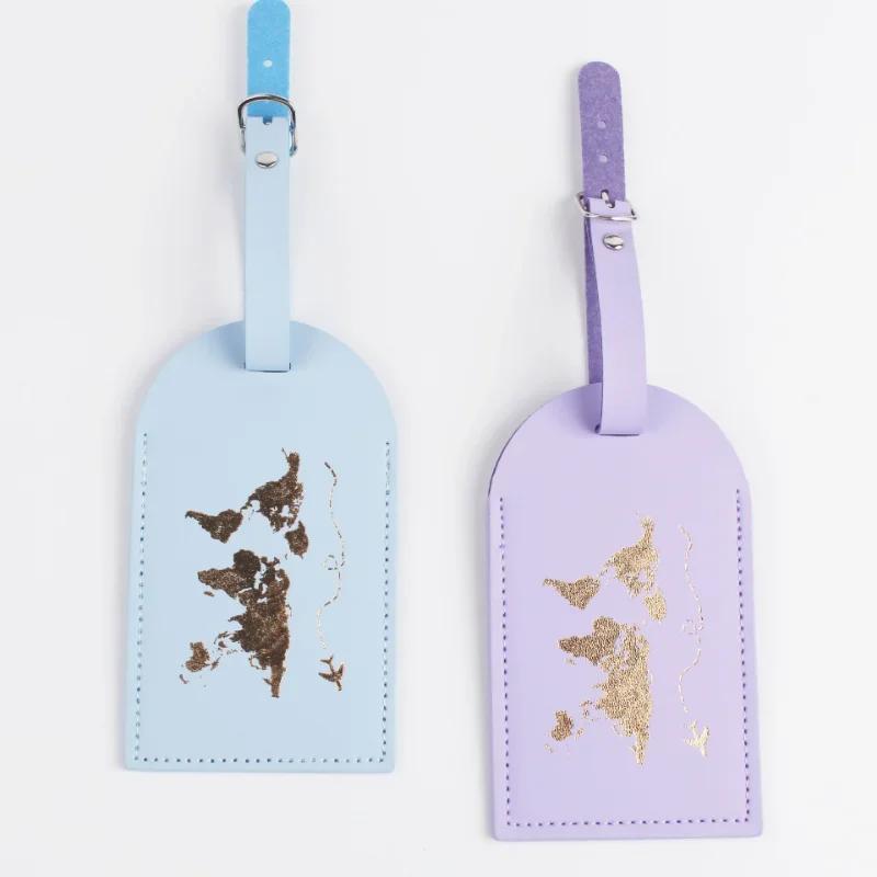 PU Leather Map Pattern Luggage Tags Men Women Baggage Name Tags Suitcase Address Label Holder Travel Tag Travel Accessories
