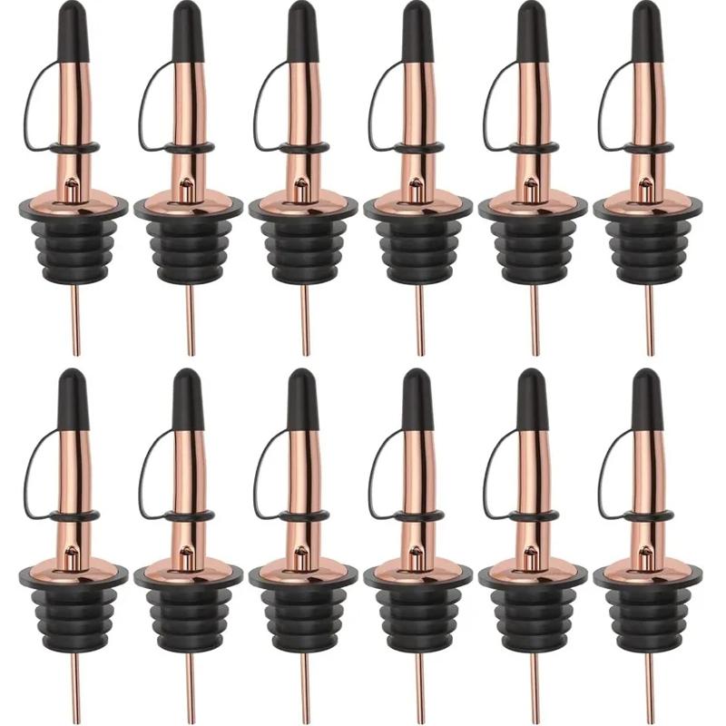 12 Pack Liquor Bottle Pourers Stainless Steel Olive oil Dispenser Spout, Alcohol Pourer Spouts Dust Caps