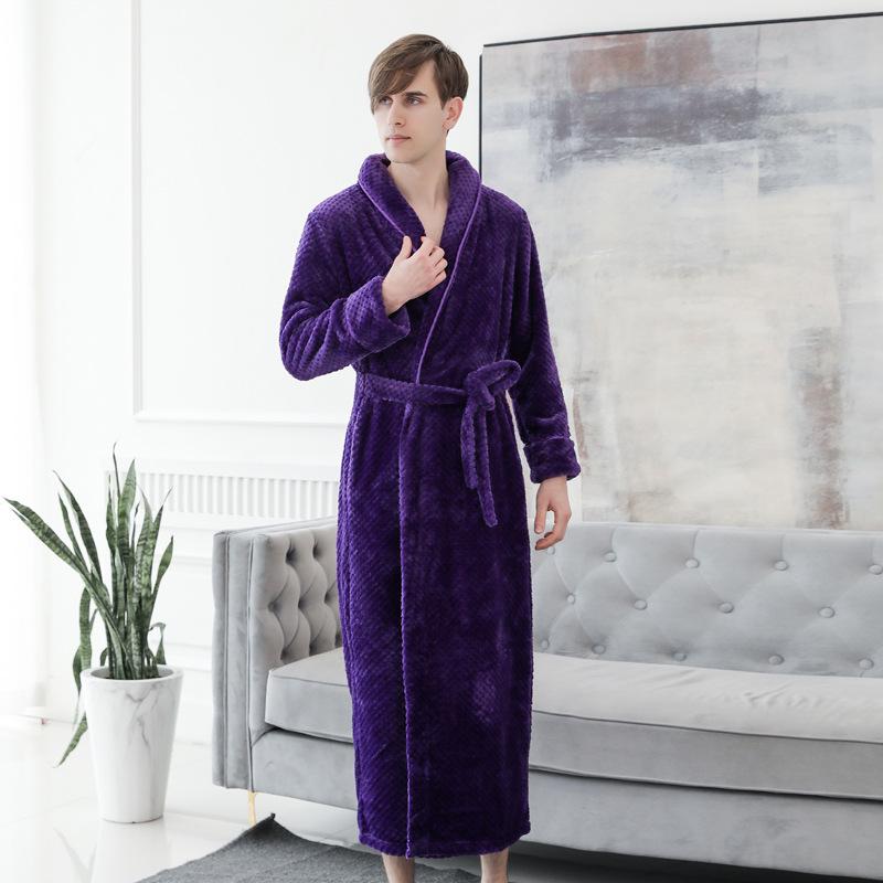 Unisex Thickened Flannel Bathrobe – Autumn/Winter Coral Fleece Pajamas, Plus Size