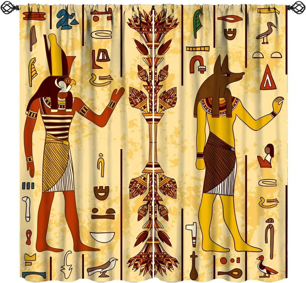 Ancient Egyptian Curtains Eye Horus Golden Hieroglyphs Print Window Treatments Living Curtain Vintage Made Of Polyester Washable