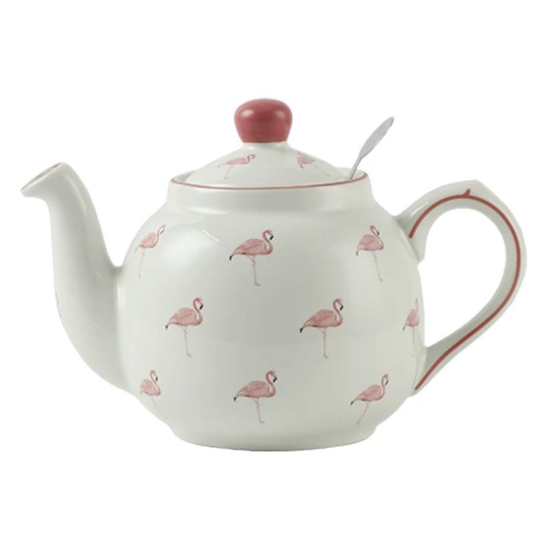 London Pottery 600ML flamigo Animal ceramic teapot with infuser porcelain tea pot with strainer 220ml cup and saucers
