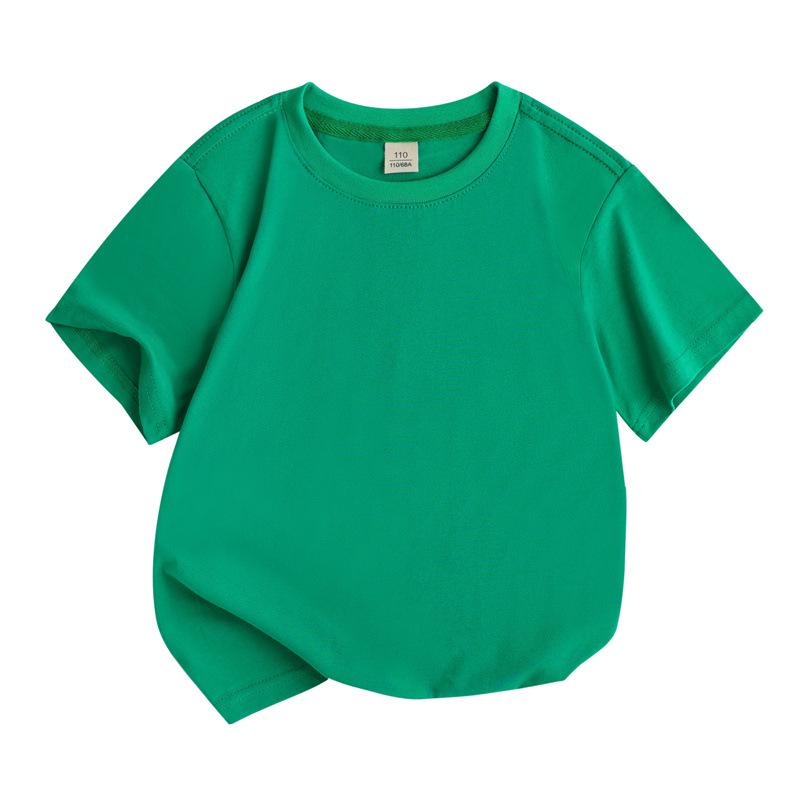 Barns Lös Bomullskortärmad T-shirt: Rundhalsad, Enfärgad, Svettabsorberande, Sommarstil för Pojkar och Flickor (Mellan- och storlekar)