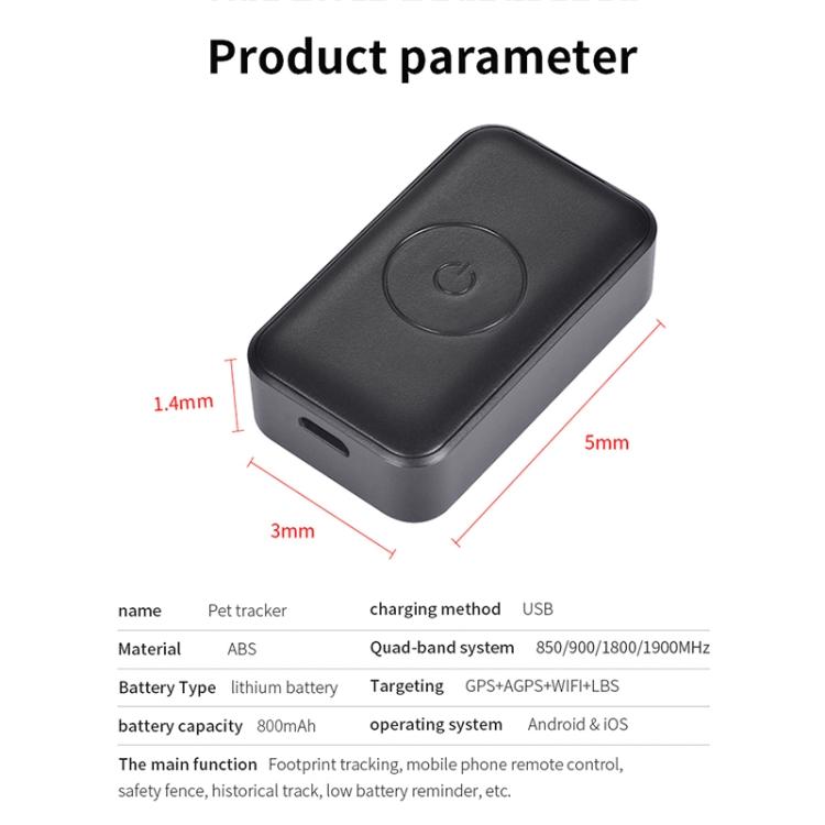 P03 2G Traceur GPS étanche pour animaux de compagnie GPS + AGPS + WiFi + localisateur LBS