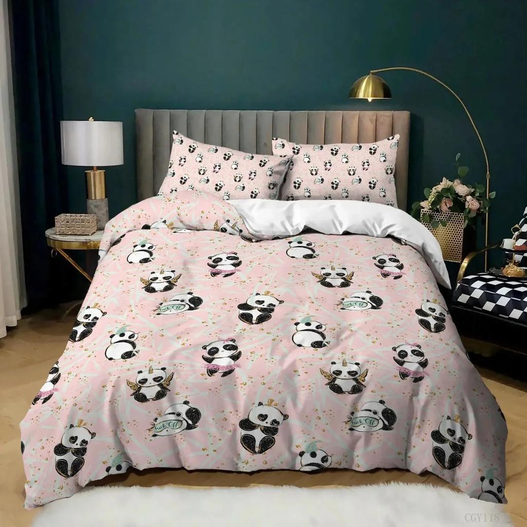Duvet Cover Pillowcase Panda Bedding Set, Home Bedroom Large King Microfiber Duvet Cover Set, Boys & Girls Gifts