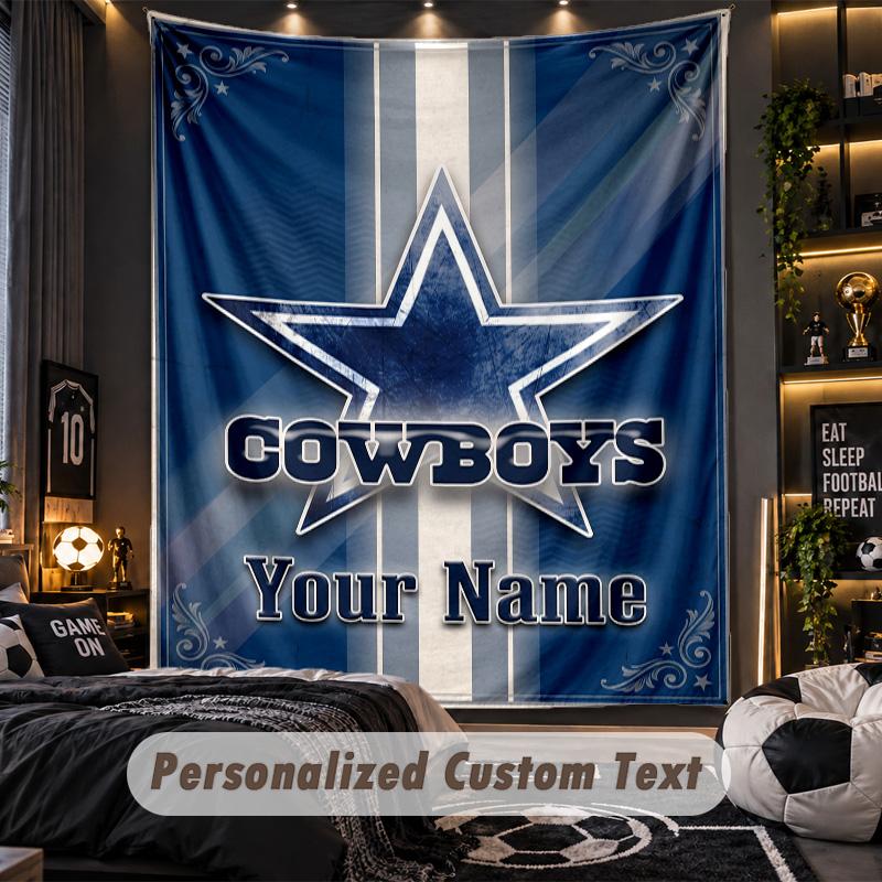 TapestryDallas Cowboys Custom Name Text Personalized Wall Hanging Tapestry Home Wall Decor