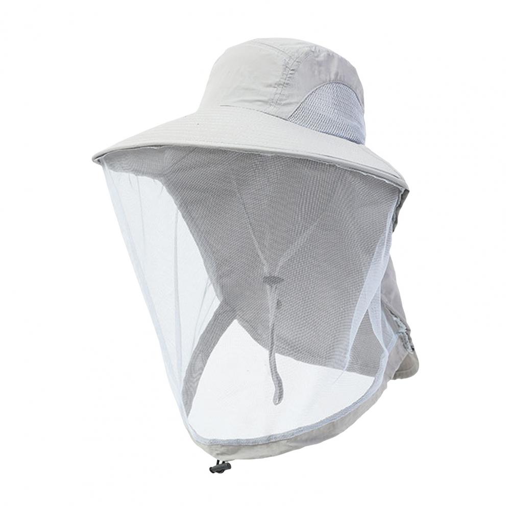 Foldable Mosquito Hat With Hidden Net Mesh Repellent Insect Bee Protection Casual Outdoor Sunscreen Fishing Cap Camping Hat светло-серый