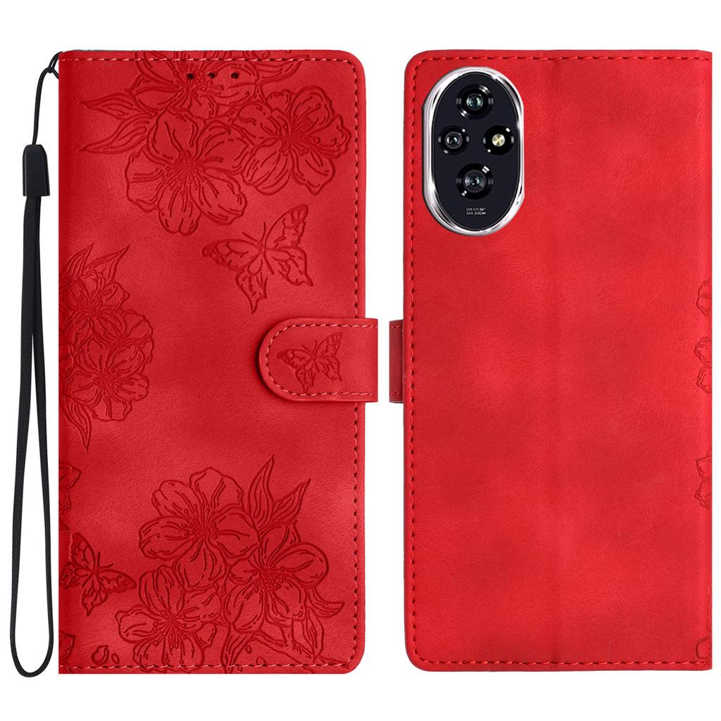 For Honor 200 Pro 5G Case Butterfly Flower Pattern Skin-Touch Leather Phone Cover