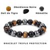 Náramek - Trojitá ochrana - Tygr oko - Hematit - Černý obsidián - 18 cm
