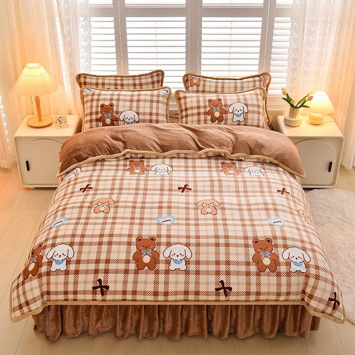 2025 Milch-Samt-Flanell 4-teiliges Set: Bettbezug aus Korallenfleece Klasse A