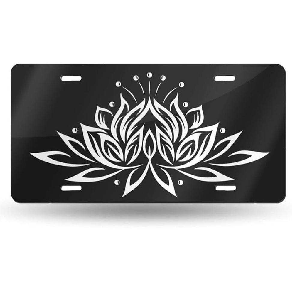 Black And White Compass Rose Front License Plate Aluminum Decorative License Plates Funny Metal Car Plate 6"X12" Novelty Vanity Tag Cover With 4