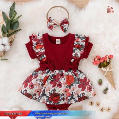 Sommerlicher floraler Kurzarm-Neugeborenen-Strampler für 0-1 Jährige - Europäischer & Amerikanischer Stil