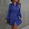 European and American Fashion Dress Red Long-sleeved Lapel Shirt Skirt