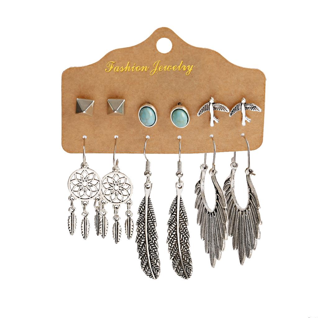 Antique Sliver-Plated Hollow Alloy Geometric Dangle Indian Earrings For Women Gypsy Zircon Boho Ethnic Leaf Bell Tassel Earring