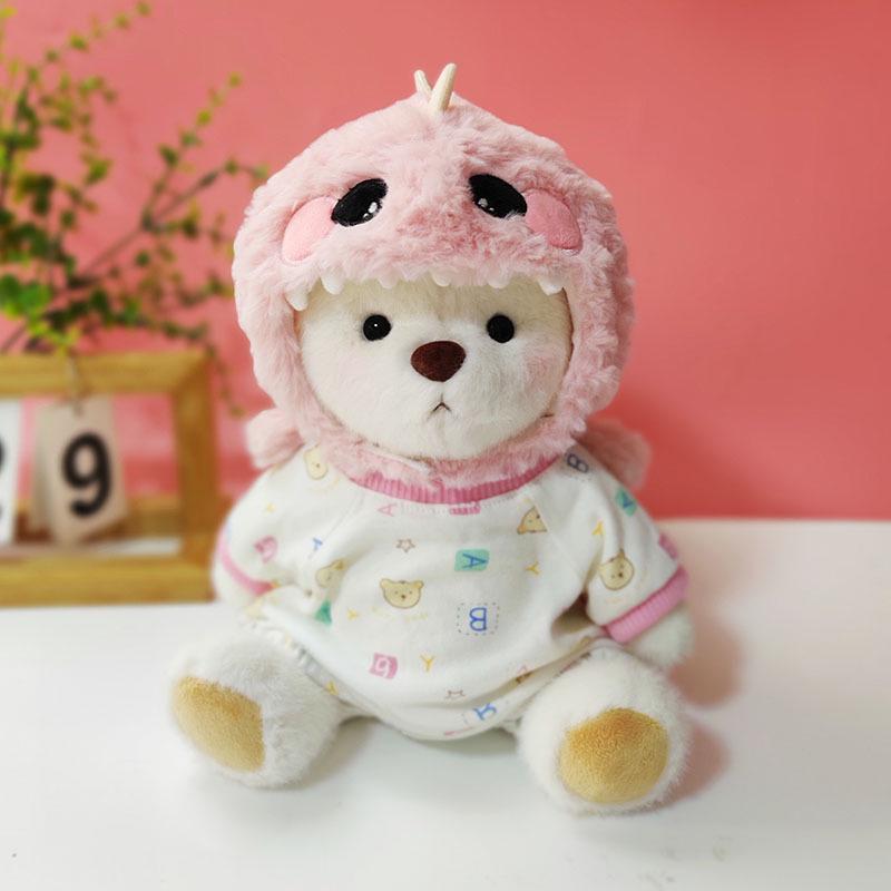Medium Bear Outfit - Blue Pink Striped Carrot Overalls Set