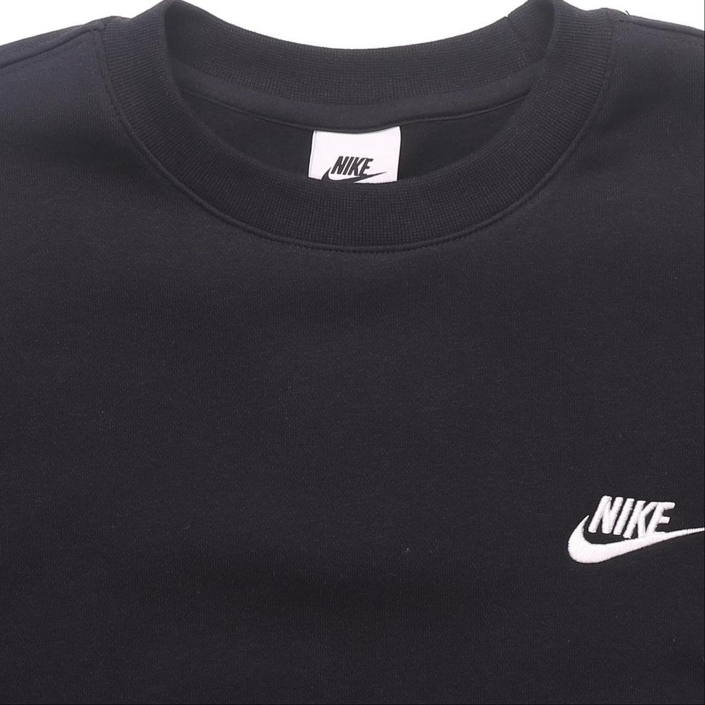 Nike Club Fleece Logo Embroidered Crew Neck Pullover Men Sweatshirt Black FB7476-011