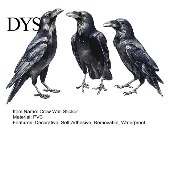 Personalized Home Ornament Halloween Black Crow Wall Stickers, Raven Decals, Removable Room Mural Waterproof PVC Peel And Stick Art Decors for
