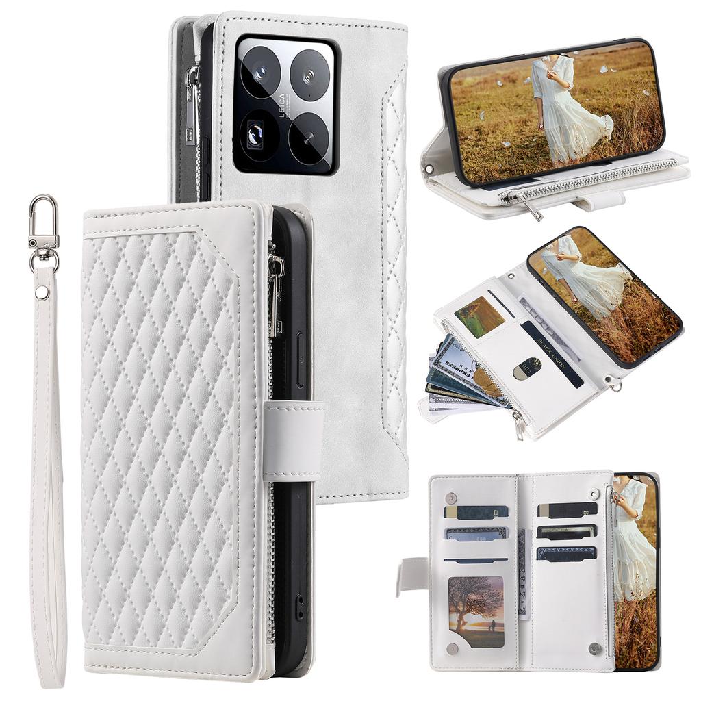 Style 005 For Xiaomi 15 Pro Wallet Case Rhombus Stitching Line PU Leather Phone Cover