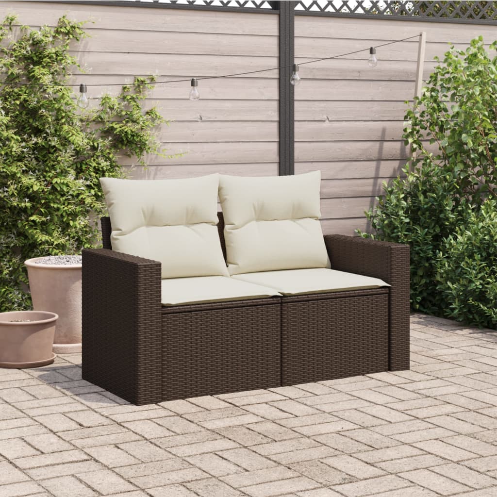 Vidaxl Garden Sofa With Cushions, 2-Seater, Brown, Poly Rattan