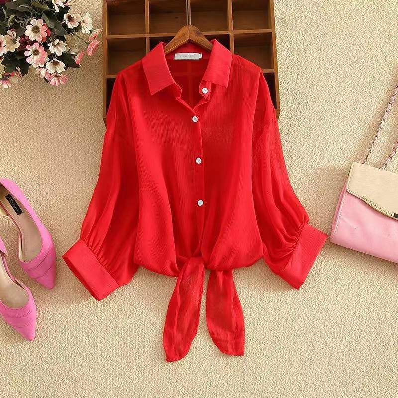 Sheer Shirts for Women Tender Fairycore Button Summer Sun-proof Lightweight Korean Style Slouchy Commuting Temperament Versatile