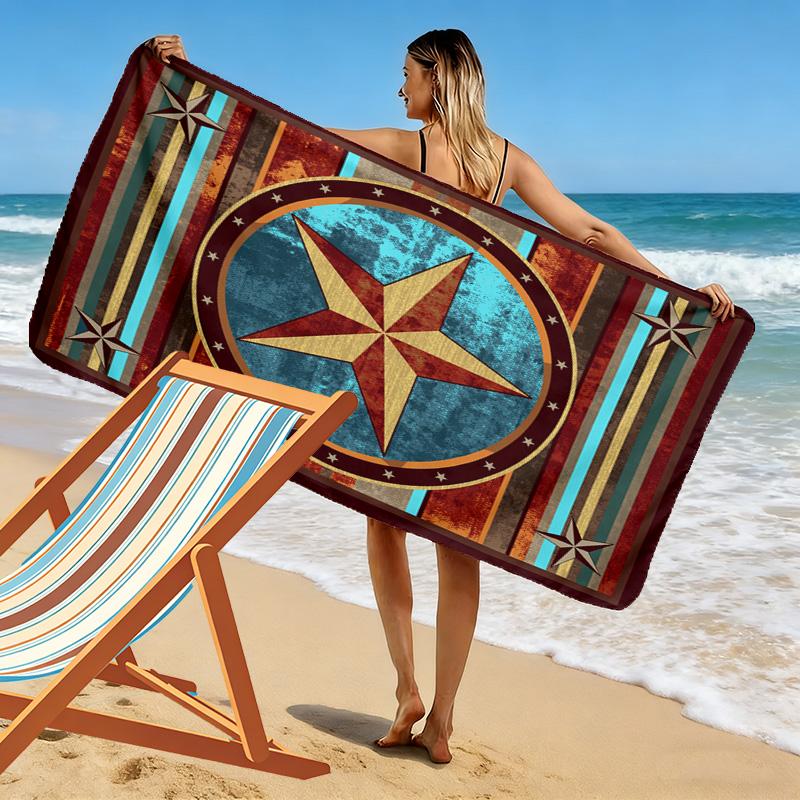 Western Texas Star Print Beach Towel, Large Soft Quick Dry Towel for Beach Camping Swimming