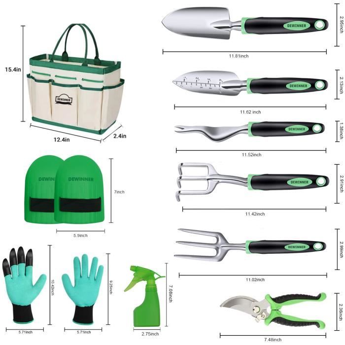 Outils De Jardinage - DEWINNER - Kit De 11 Pièces - Soin Des Plantes - Cadeau De Jardin - Manuel