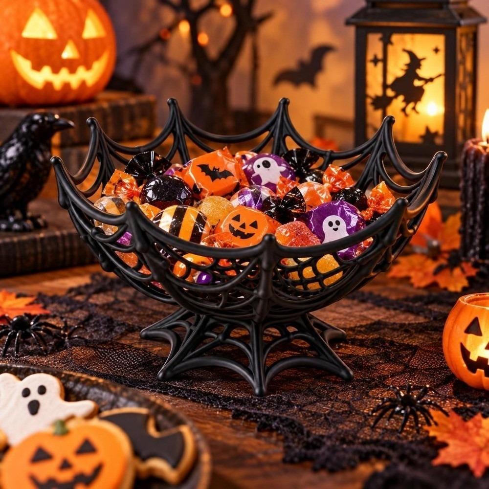 Hollow Out Candy Basket Creative Fruits Plate Bowl Funny Halloween Spider Web Basket Kids Gift