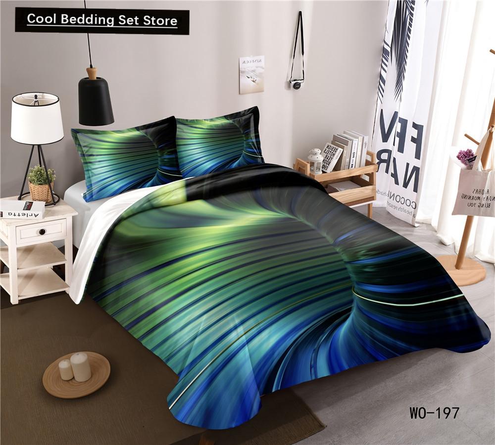 Comforter 3D Psychedelic Abstract Double Queen Bedding Set 2/3Pcs King Full Size Blue Polyester Comforter