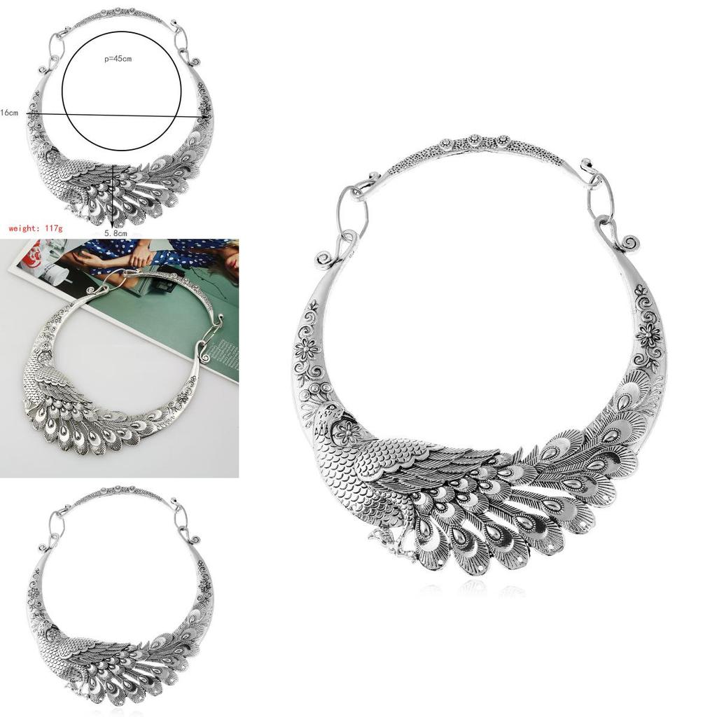 Peacock Animal Pendant Necklace With Retro Silver Finish For Fashion Accessories